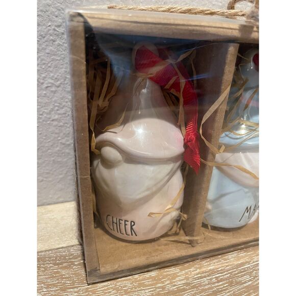 Rae Dunn “Cheer Magic Festive” Iridescent Gnome Ceramic Christmas Ornaments - Picture 4 of 4